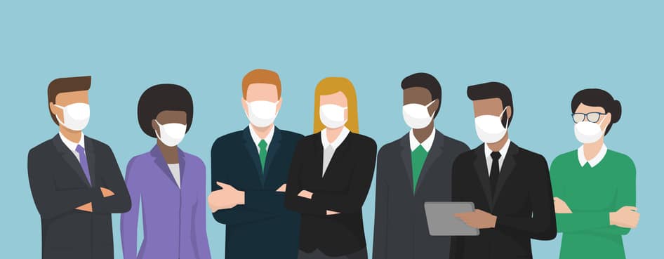 Business people with Covid masks